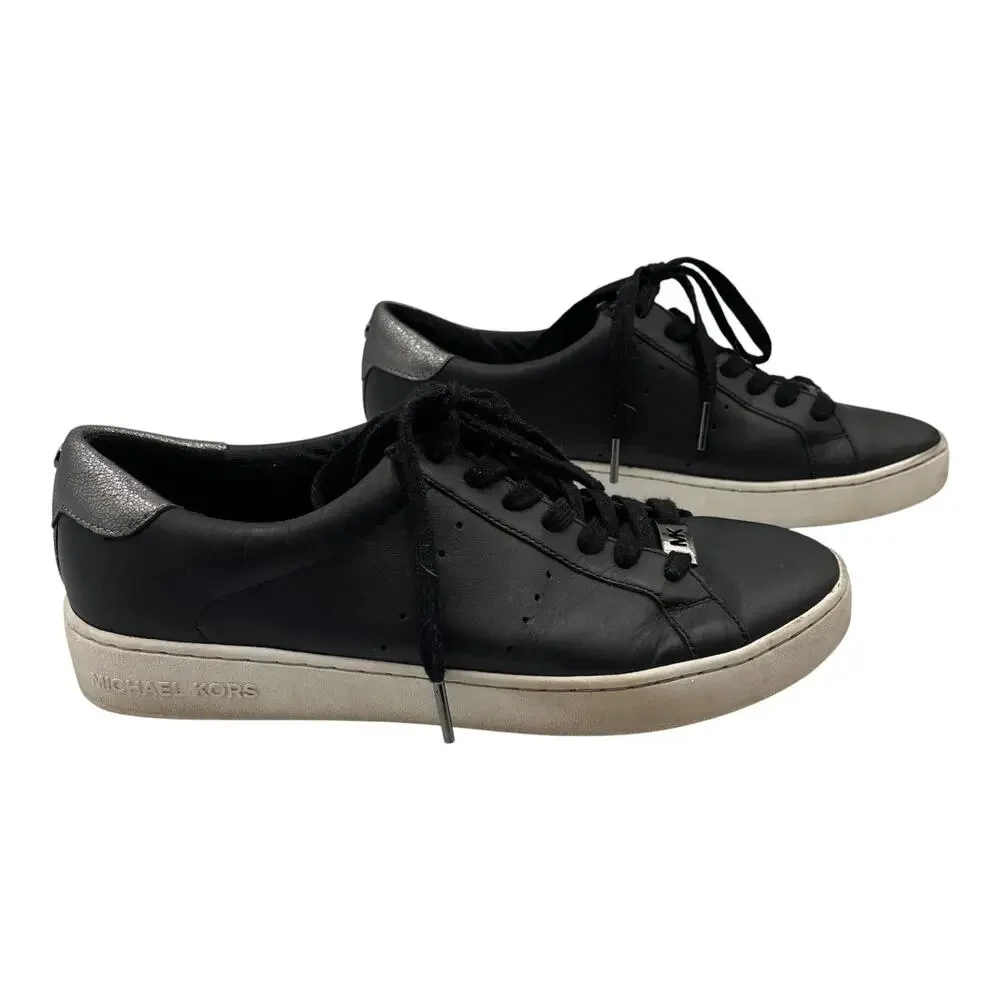 Michael Kors MK Irving Leather Low Top Sneakers Shoes Black White Size 8.5M